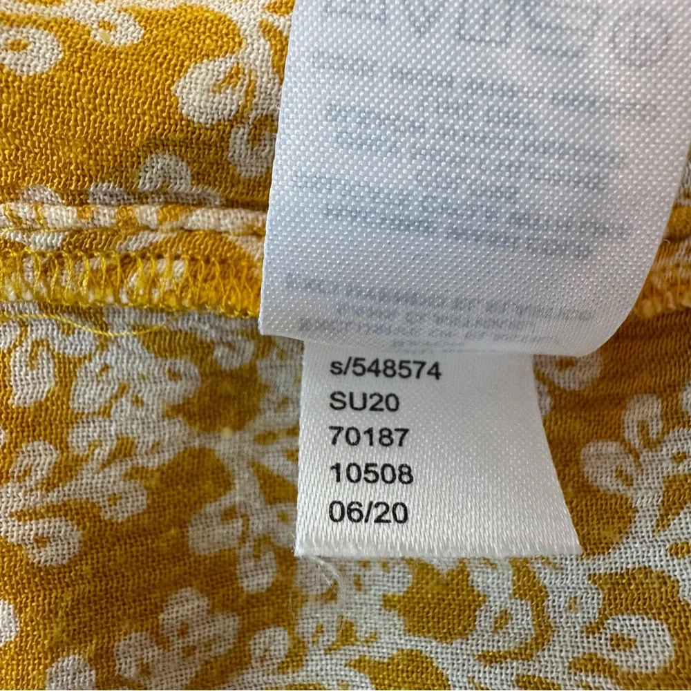 Loft Floral Smocked Puff‎ Sleeve Crinkle Knit Mustard Yellow Blouse Small #233